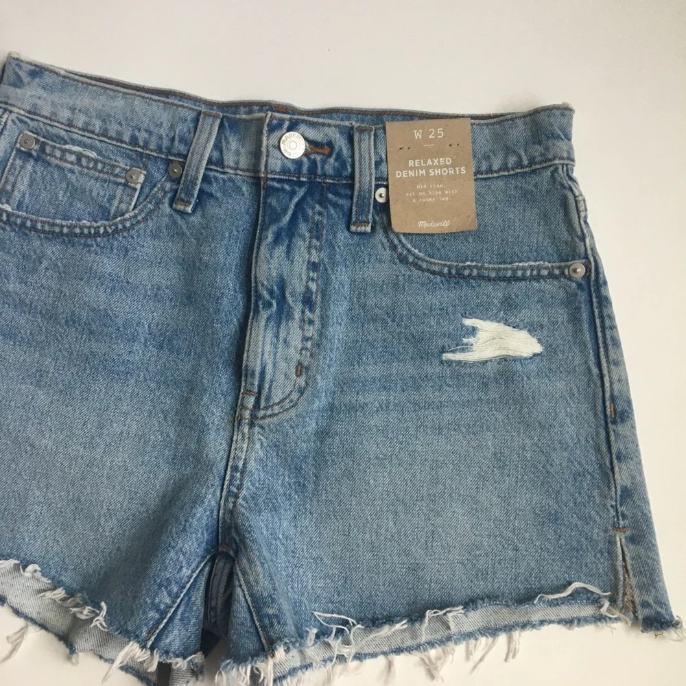 Madewell Relaxed Side-Slit Edition Raw Hem Denim Jean Shorts Madera Wash Size 25